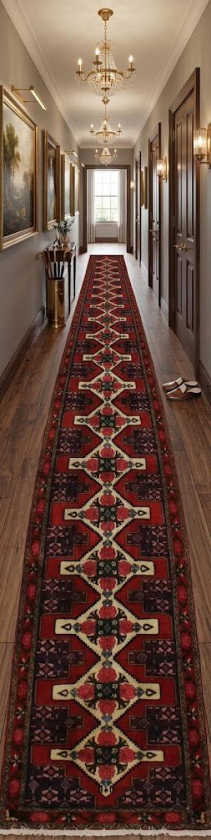 Vintage Red Floral 3X13 Bidjar Sanneh Persian Runner Rug