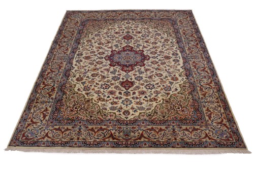 Vintage Cream Traditional 9' x 12' Isfahan Persian Rug