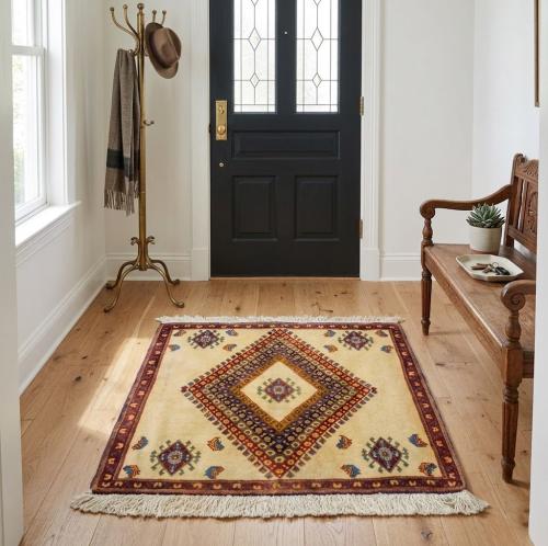 Vintage Beige Tribal 2X2 Abadeh Persian Rug