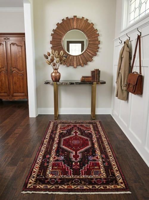 Vintage Geometric Red 3X6 Hamedan Persian Rug