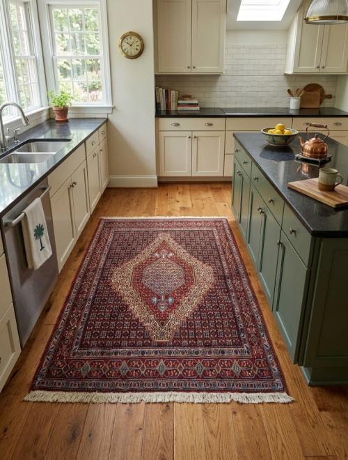 Purple-navy Vintage Floral Geometric 4X5 Bidjar Sanneh Persian Oriental Rug