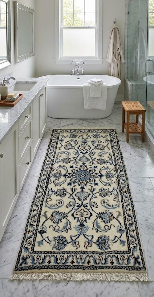 2'3 X 4'6 Cream & Blue Hand Knotted Nain Wool Persian Rug