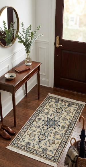 2'3 X 4'6 Hand Knotted Nain Floral Persian Wool Rug