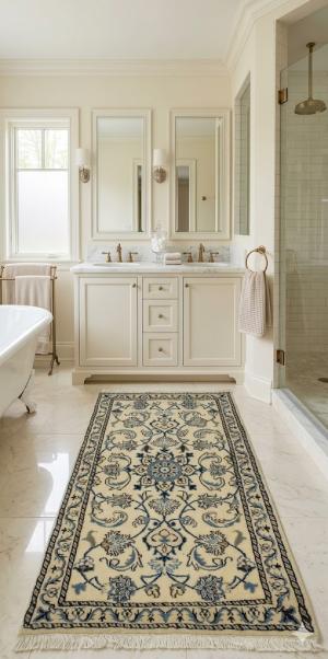2'4 X 4'7 Nain Hand Knotted Cream Floral Wool Persian Rug