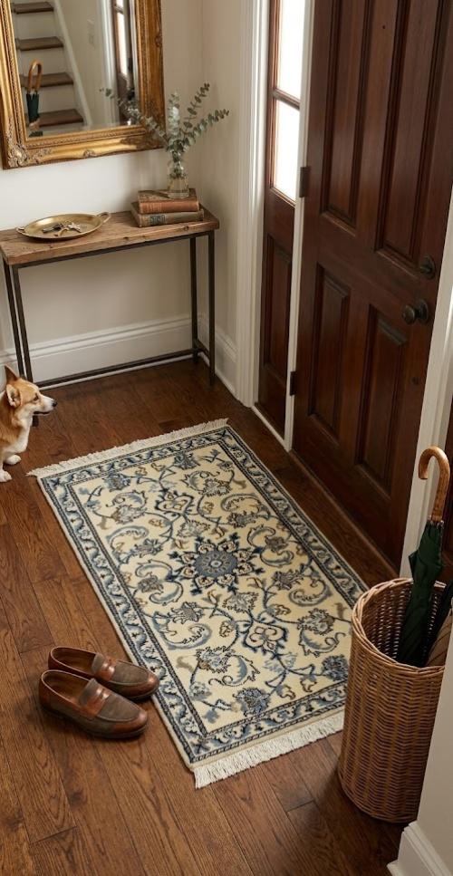 2'2 X 4'6 Hand Knotted Cream Floral Nain Persian Wool Rug