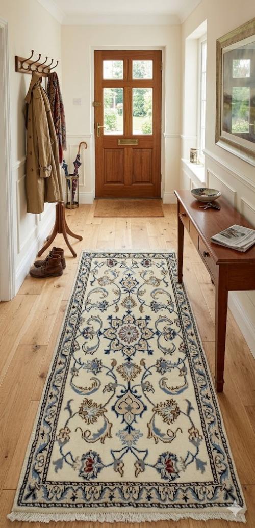 2'3 X 4'7 Hand Knotted Cream & Blue Nain Persian Wool Rug