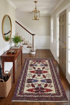 4'2 X 6'7 Hand-Woven Cream Tribal Sumak Wool Persian Rug