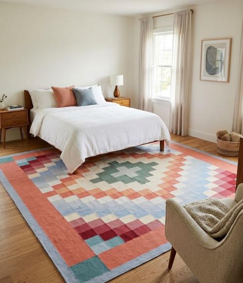 7'7 X 9'6 Hand Knotted Dhurrie Indian Multicolored Wool Rug