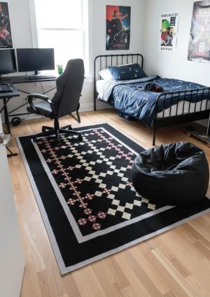 Black Geometric Dhurrie 6X9 Indian Oriental Rug