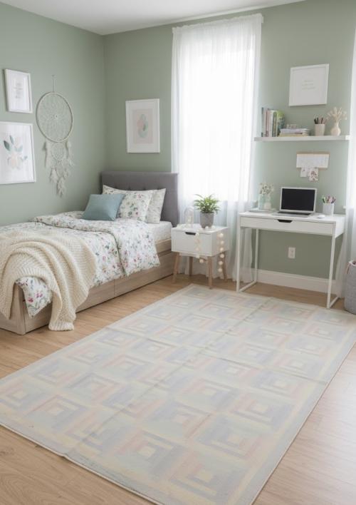 Multicolored Geometric Dhurrie 5'7X8'5 Indian Oriental Rug