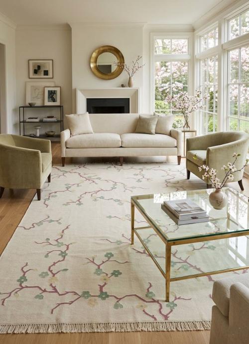 Beige Floral Dhurrie 9X12 Indian Oriental Rug