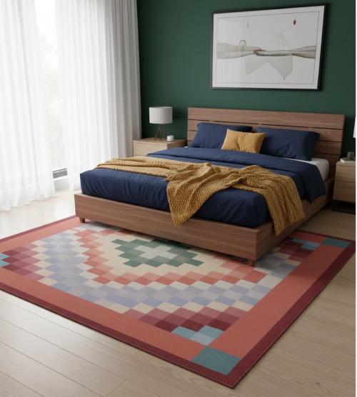 7'7 X 9'7 Hand Woven Rust Geometric Dhurrie Indian Wool Rug