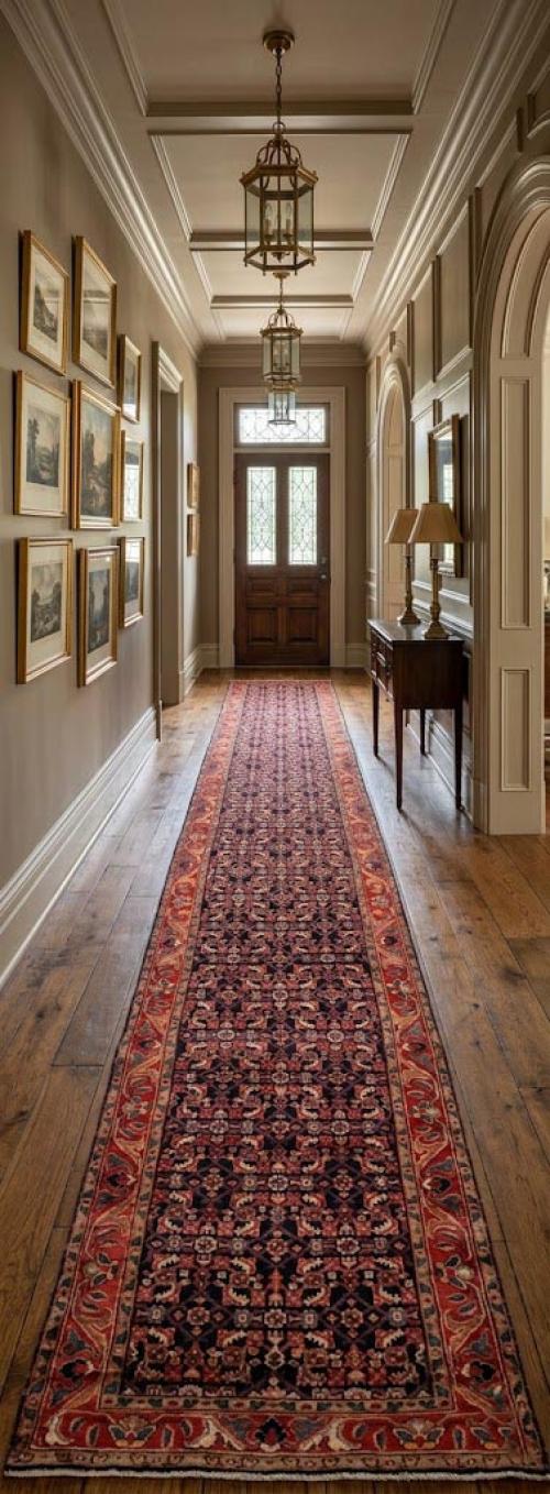 Semi Antique Tribal 4X14 Hossainabad Persian Runner Rug
