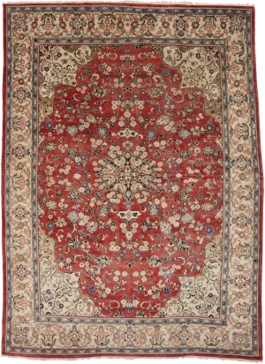 Vintage Muted Red Floral 10X13'6 Mahal Persian Rug