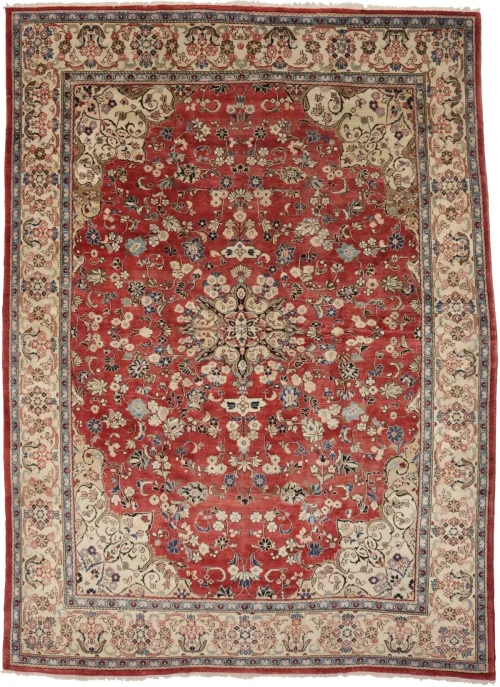 Vintage Muted Red Floral 10X13'6 Mahal Persian Rug
