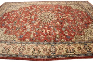 Vintage Muted Red Floral 10X13'6 Mahal Persian Rug