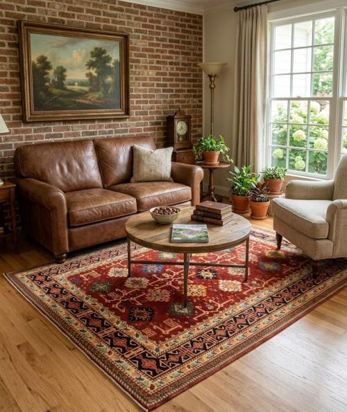 Rusty Red Geometric 6X7 Kazak Pakistan Rug