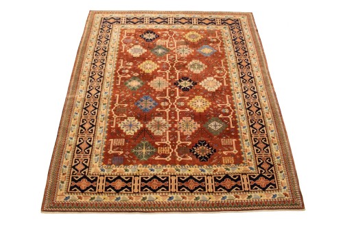 Rusty Red Geometric 6X7 Kazak Pakistan Rug
