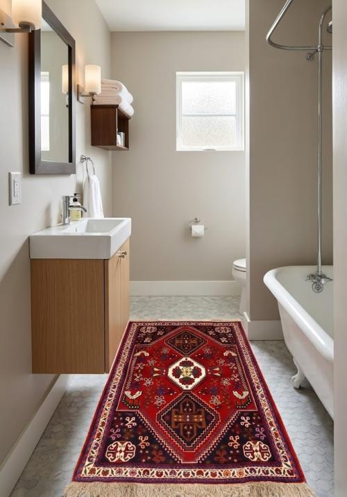 3'5 X 5'1 Hand Knotted Red & Cream Shiraz Wool Persian Rug