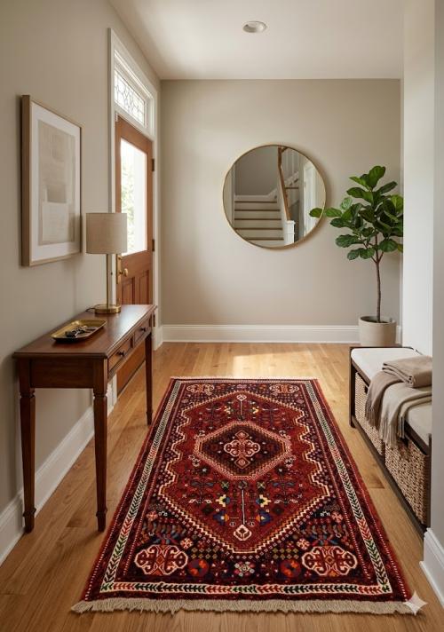3'5 X 4'10 Hand Knotted Red Tribal Shiraz Wool Persian Rug