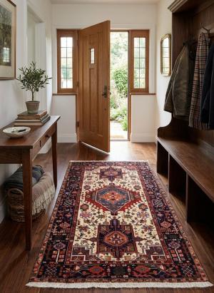 Cream 5X7 Geometric Tribal Vintage Oriental Persian Rug