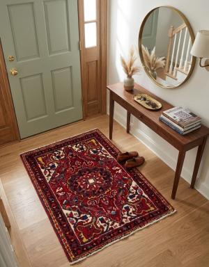 2'6 x 3'2 Hand Knotted Heriz Floral Persian Wool Rug