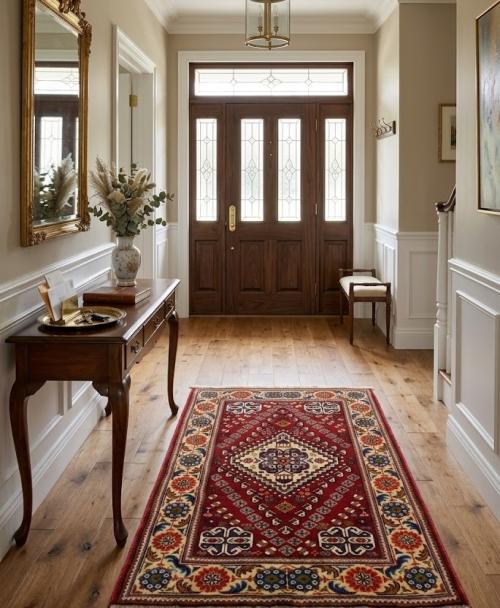 3'6 X 5'3 Hand Knotted Red Geometric Shiraz Wool Persian Rug