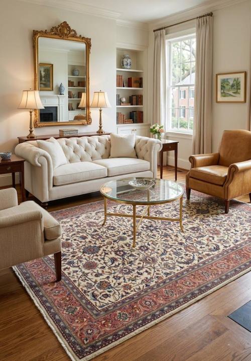 Vintage Cream Floral 8' x 11' Sarouk Persian Rug