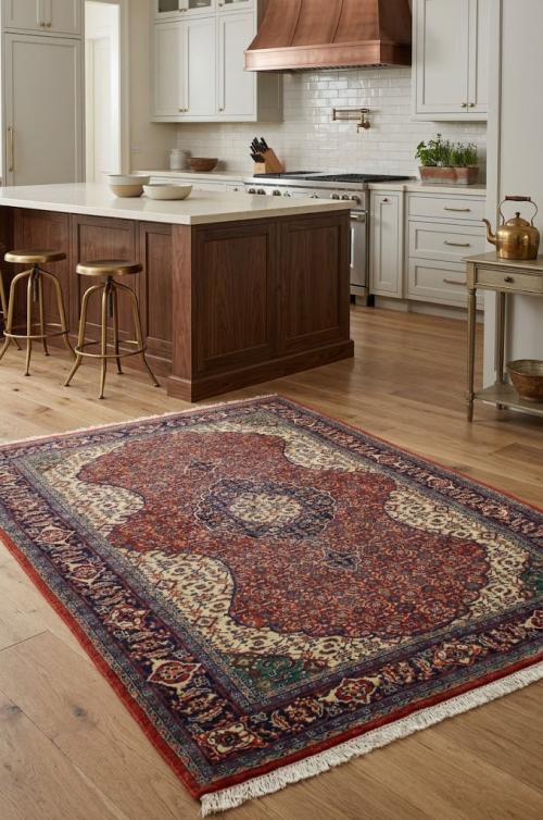 Vintage Orange Floral Geometric 4'5X6'7 Mahal Persian Rug