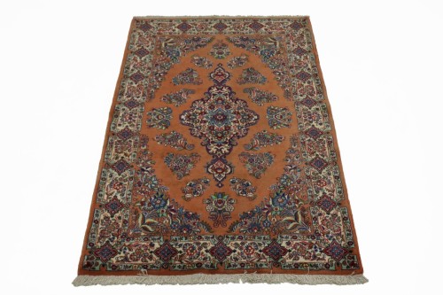 Vintage Rusty Peach Traditional 4' x 7' Sarouk Persian Rug