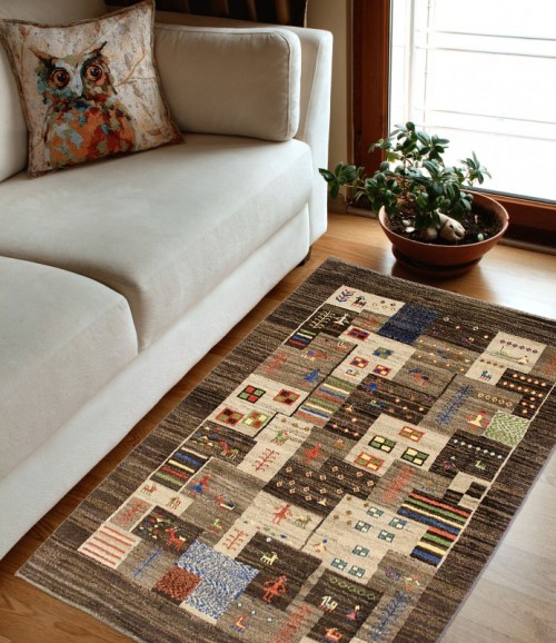 Multicolored Checkered 5' x 6'5" Gabbeh Persian Rug