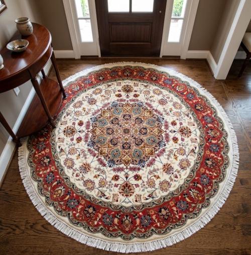 Cream Classic 5'5" x 5'5" Tabriz Persian Rug