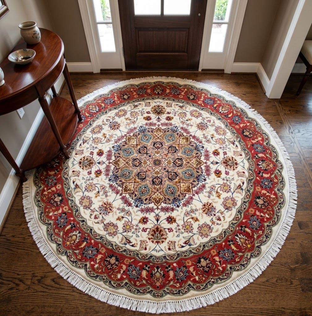Cream Classic 5'5" x 5'5" Tabriz Persian Rug - Image 2
