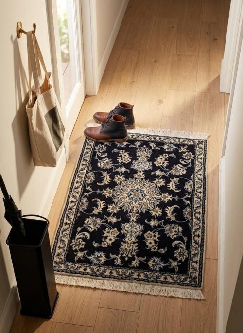 Navy Blue Classic 3' x 4' Nain Kashmar Persian Rug