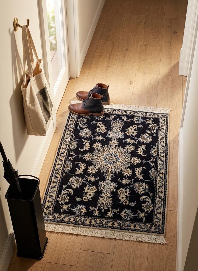 Navy Blue Classic 3' x 4' Nain Kashmar Persian Rug - Image 2