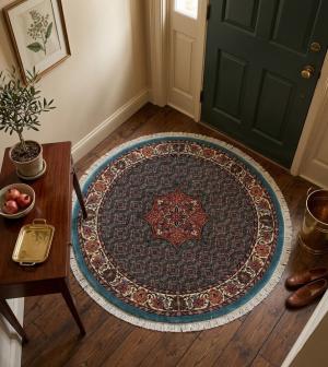 Teal Blue Floral 4X4 Bidjar Halvaei Persian Round Rug