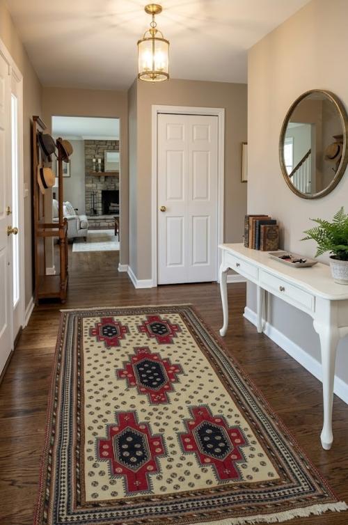 4'1  X 6'7 Cream Hand-Woven Sumak Tribal Wool Persian Rug