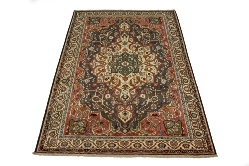 Vintage Dark Brown Floral 7' x 10' Bakhtiari Persian Rug