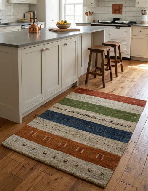 Multicolored Stripes 4X5 Gabbeh Persian Rug