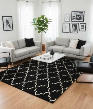 Black Trellis Wool 7'10 X 10'6 Hand-Tufted Modern Rug