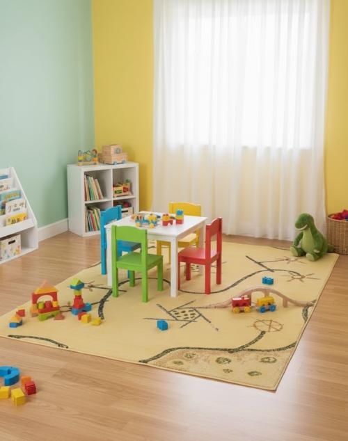 Golden Beige Abstract 5'3X7'4 Machine-Made Modern Rug