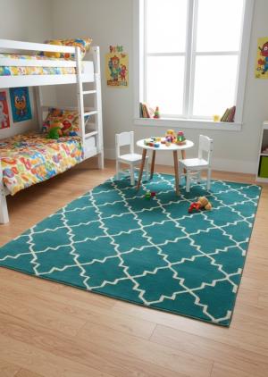 Teal Trellis 5X8 Hand-Tufted Modern Rug