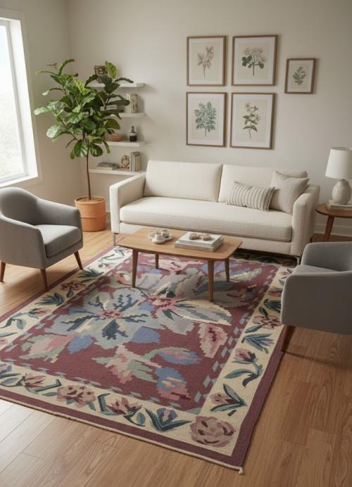 Floral Dhurrie Kilim 6X9 Chinese Style Oriental Rug