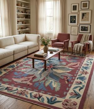 7'9 X 9'9 Hand Hooked Floral Dhurrie Chinese Wool Rug