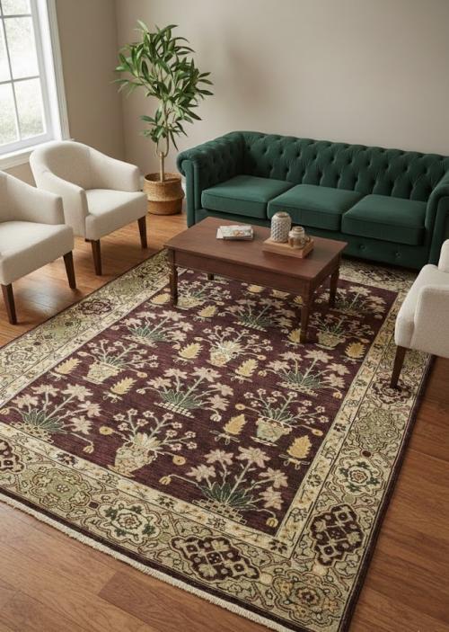 Maroon Red Floral Garden 6X9 Oriental Rug