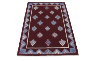 Wine Red Geometric Tribal Kilim 4X6 Chinese Oriental Rug