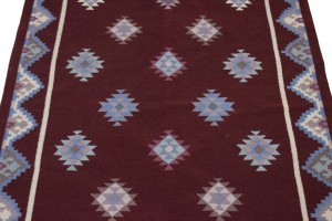 Wine Red Geometric Tribal Kilim 4X6 Chinese Oriental Rug