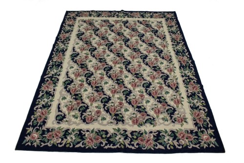 Dark Navy Allover Floral Aubusson 8X10 Chinese Oriental Rug