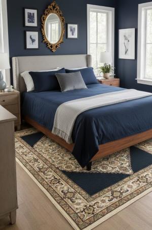 Dark Navy Geometric Floral 5X8 Indo-Bidjar Oriental Rug