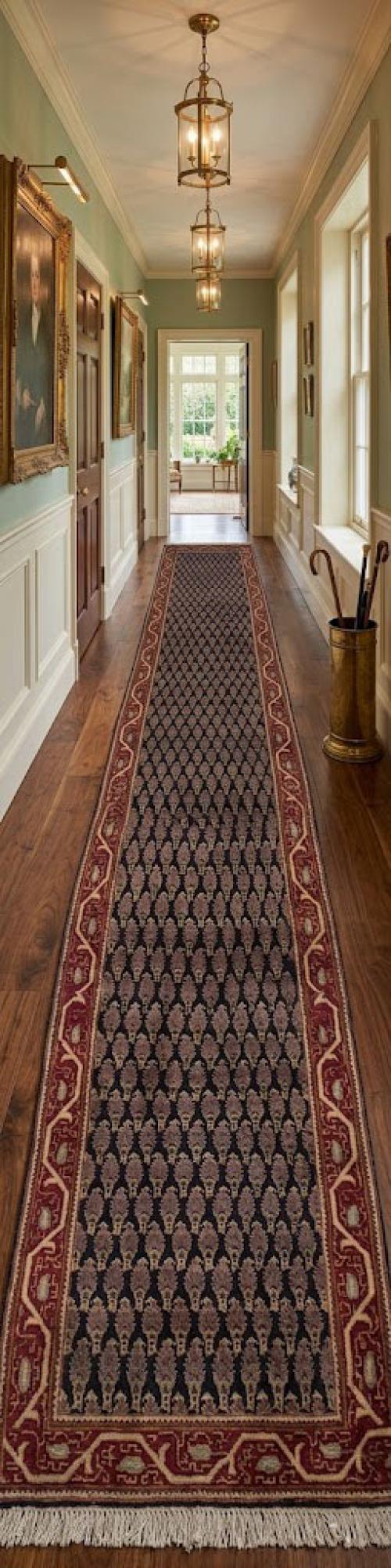 Vintage Dark Navy Floral 3X11 Tabriz Persian Runner Rug